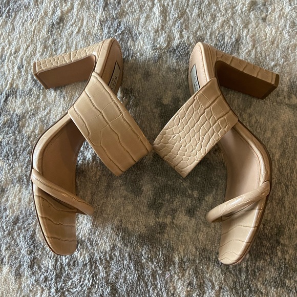 Steven New York Jive Croc Embossed Slip On Heel Sandal in Nude - Picture 5 of 9